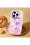 iPhone 15 Pro Compatible Shock-Absorbing Camera Protected Pink Silicone Case Floral Print - 3