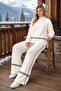 Women's Oversize Knitwear Sweater and Wide Leg Pants Cream Two-Piece Set 3040 - 2