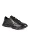 Men's Sneaker Black Genuine Leather Side Stitching Detail Lace-Up Lightweight Curved Ergonomic Eva Sole L6034