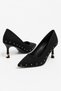 Avelalia Black Nubuck Women's Pointed Toe Gold Stone Detailed Stylish Heeled Shoes - 2