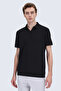 Black Regular Fit Polo Neck Cotton T-Shirt - 3