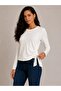Women's White Long Sleeve Blouse with Side Ruching Detail – Stylish and Elegant Design - 3