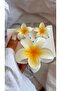 Set of 3 Latch Buckles with White and Yellow Frangipani Flower Design, Tropical Beach Buckle - 8