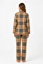Women's seasonal suede long sleeve plaid pattern beige pajama set - 5