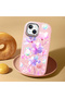 iPhone 13/14 Compatible Shock-Absorbing Camera Protected Pink Silicone Case Floral Print - 3