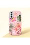Samsung Galaxy S21 Fe Compatible Shock-Absorbing Camera Protected Pink Silicone Case Floral Print