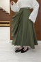 Khaki Green Linen Wrap Heather Skirt - 4