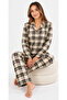 Women's seasonal suede long sleeve plaid pattern cream pajama set - 2