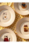 Lcw Home Mixed Cat Printed Porcelain Cake Plate Set of 4 21 cm