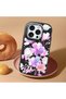 iPhone 15 Pro Compatible Black Silicone Case with Shock-Absorbing Camera Protections Floral Print - 3