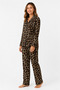 Women's seasonal suede long sleeve dark leopard print pajama set - 3