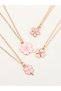 Set of 4 - Pink Flower And Clover Pendant Necklaces