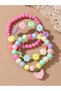 Pack of 3 - Girls Multi-Color Flower and Strawberry Charms Beaded Bracelet - 3