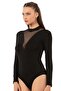 Women's Turtleneck Long Sleeve Viscose Fabric Snap Fastener Bodysuit |   Black 25783 - 2