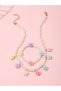 Girls Multi-Color Flower Charm Pearl Necklace and Bracelet Set - 2