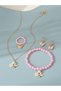 Girls Pink Butterfly Charm Necklace, Bracelet, Ring and Earrings Set