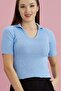 Short Sleeve Camisole Polo Neck Blouse - 3