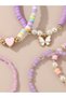 Pack of 6 - Girls Multi-Color Pastel Butterfly and Heart Charm Bracelet - 4