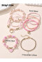 Pack of 8 - Girls Multi-Color Beaded Bracelets with Heart Charms - 4