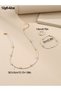 Girls White Beaded Necklace, Bracelet and Ring Set with Gold Tone Heart Charm - 6