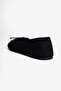Women's Suede Ballerina Flats with Bow Detail and Oval Toe, Alya Black - 4