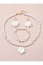 Girls White Flower Charm Pearl Necklace, Bracelet and Earrings Set - 2