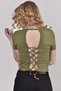 Lace-Up Back Design Green Crop Blouse