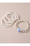 Pack of 5 - Girls White Pearl Bracelets with Blue Floral Porcelain Charm - 3