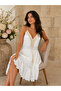 Women's Laced Lined Elastic Back Open Bust Tasseled Seashell Short Dress 36-42 - 2