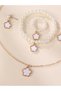 Girls White Flower Charm Pearl Necklace, Bracelet, Ring and Earrings Set