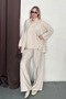 Women's Beige Soft Textured Shirt Blouse Palazzo Trousers Triple Woven Set