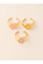 Girls Set of 3 - Enamel Flower Adjustable Rings