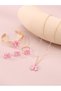 Girls Light Pink Bow Charm Necklace, Bracelet, Ring and Earrings Set - 2