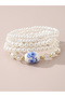 Pack of 5 - Girls White Pearl Bracelets with Blue Floral Porcelain Charm - 2