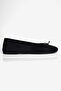 Women's Suede Ballerina Flats with Bow Detail and Oval Toe, Alya Black - 2