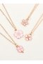 Set of 4 - Pink Flower And Clover Pendant Necklaces - 5
