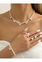 Girls White Butterfly Charm Pearl Necklace, Bracelet, Ring and Earrings Set