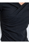 Black Solid Side Gathered Wrap Knitted Top - 3