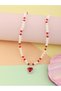 Girls Multi-Color Pearl and Rhinestone Embellished Heart Pendant Necklace - 2