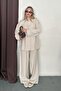 Women's Beige Soft Textured Shirt Blouse Palazzo Trousers Triple Woven Set - 5