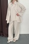 Women's Beige Soft Textured Shirt Blouse Palazzo Trousers Triple Woven Set - 6