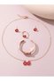 Girls Red Flower Charm Necklace, Bracelet, Ring and Earrings Set - 6