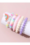 Pack of 5 - Girls Multi-Color Pastel Beaded Bracelets with Rainbow Charm - 5