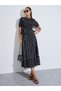 Black Polka Dot Tiered A-Line Midi Skirt - 2