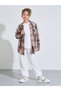 Teen Girls Brown Checked Pocket Detail Oversized Shirt - 2