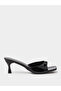 Black Patent Bow Mid Heel Sandals