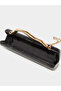 Black Croc-Embossed Clutch with Gold Sculptural Handle - 5