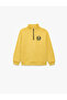 Cotton Three-Thread Ribbed Zipper Detailed Stand-Up Collar Printed Sweatshirt - 5