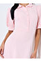 Pink Solid Short Puff Sleeves Shirt Maxi Dress - 4