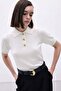 Rose Buttoned Short Sleeve Knitwear Blouse Ecru